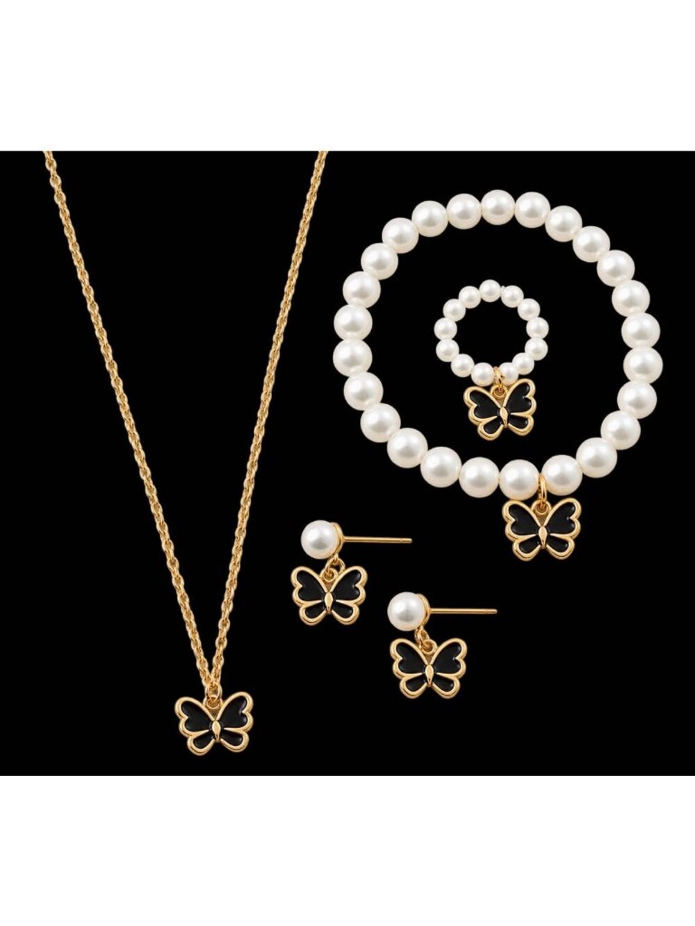 Black Butterfly Pearl Jewelry Set